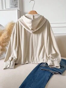 CosyJoli Plus Size Women 2 In 1 Design Casual Jacket, Apricot Color Hooded Jacket, Corduroy Jacket, New Autumn/Winter Commuting Versatile Outerwear,Fall Clothes For Women