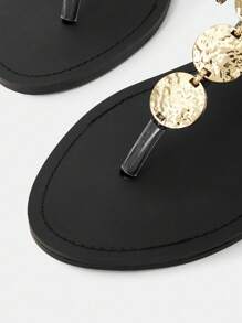 MOTF PREMIUM PU LEATHER ROPE DETAIL FLAT SANDALS, BEACH & VACATION - Black - View 3