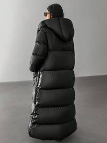 EURMUSE Women Solid Color Belted And Pocket Detailed Long Winter Coats - Black - View 2