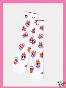 THE POWERPUFF GIRLS X SHEIN Blossom Pattern Red Trim White Crew Socks - Multicolor - View 2