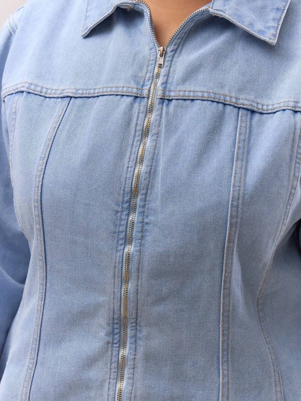 Curve Super Bleached Fitted Long Sleeve Denim Shirt Top Only Cute Elegant Classy Holiday Coolgirl Casual Lounge Denim Shirt For Women