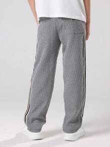 SUMWON Classic Pull On Gingham Check Pants With Side Stripe Details Elastic Waistband Tween Boys Everyday Casual Wear All Season Comfort School Wear - Black - View 2