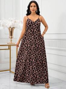 SHEIN Lady Leoparden-Muster Maxi-Kleider für Damen, Boho-Stil, rückenfreie, weite Maxi-Kleider für Damen, lose, trägerlos, Geburtstags- und Eventkleidung/Urlaubsoutfits für Damen, Boho/Bohemian-Bekleidung für Damen, Trägertop, afrikanische Frauenkleidung, Sommerkleider mit tropischem Muster für Damen, Neuheiten, Strandkleider, Osterkleider/Osteroutfits für Damen