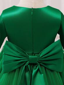 Glamorique Kids 女婴蝴蝶结装饰派对连衣裙，适合婚礼、派对、新年、春秋冬 - 綠色 - 查看 3