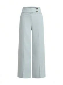 SHEIN x PRISCILA & JIMENA MOTF PREMIUM PANTALONES DE TRAJE DE PIERNA RECTA DE METAL - Neblina azul - Ver 5