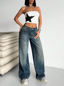 SHEIN Cottnline Women's Wide Leg Loose Denim Jeans, Fashionable For Summer Women Clothing Y2k Women Summer Clothing Women's Bottoms Women Summer Sets - Medium Wash - View 3