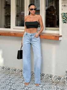 EURMUSE STRAIGHT FIT BOTTOM DETAIL LIGHT WASH JEAN - Light Wash - View 7