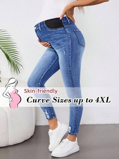 SHEIN Plus Size Maternity Fall Autumn Winter Halloween Christmas National Day 2000s Y2k Cute Streetwear Gym Birthday Night Out Going Out Business Casual Woman Country Vintage Modest Old Money Business Casual Woman Work Casual Washed Distressed Skinny Blue Jeans Women Classic Light Wash Skinny Jeans With Distressed Hem