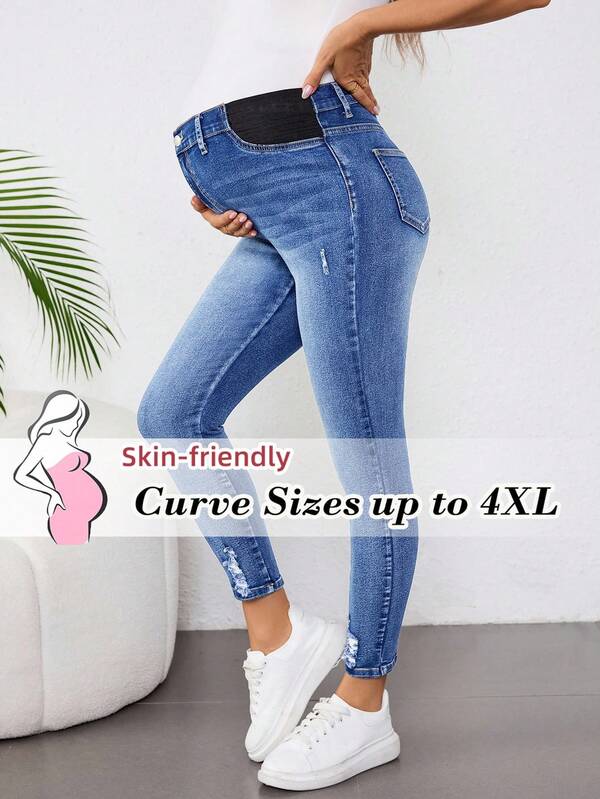 SHEIN Plus Size Maternity Fall Autumn Winter Halloween Christmas National Day 2000s Y2k Cute Streetwear Gym Birthday Outfit Night Out Going Out Business Casual Woman Country Vintage Modest Old Money Business Casual Woman Work Clothes Casual Washed Distressed Skinny Blue Jeans Women Classic Light Wash Skinny Jeans With Distressed Hem