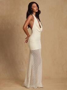 Glamine 夏季新款性感度假超长透视连衣裙，时尚镂空性感女装 - 杏色 - 查看 1