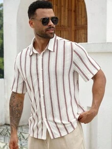 Manfinity Homme Plus Size Men's Casual Striped Short Sleeve Shirt, Summer - Multicolor - View 5