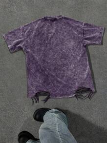 Manfinity EMRG Casual Summer Loose Fit Round Neck Short Sleeve T-Shirt For Men, Suitable For Daily Wear, 2000s Style - Purple - View 2