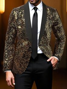 Manfinity Bizformal Men's Business/Commute Sequin Embroidery Suit Jacket - Gold - View 1