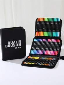 SHEIN 168/120/100/80/72/60/48/36 PCS Double Tip Marker Pen Set Washable Brush Pen Art Supplies No Bleed Through Paper Waterproof Vibrant Colors Professional Artist Markers DIY Graffiti Drawing Tools Sketching Coloring Set Perfect Gift For Back To School Art Collection - Multicolor - View 3