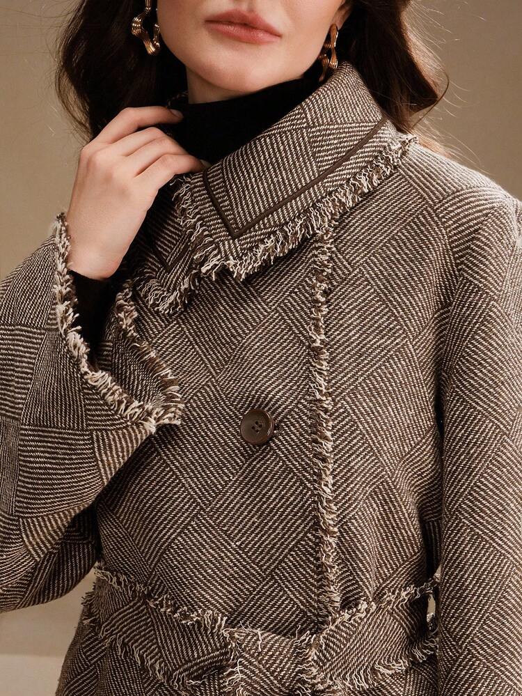 Chaqueta corta elegante y casual de mujer con cuello vuelto de doble tono a cuadros de manga larga, adecuada para otoño, invierno, uso diario, trabajo, fiesta, elegante