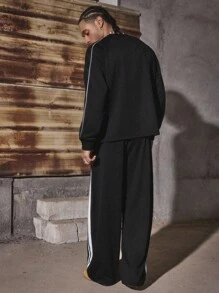 PAVTROS Manfinity Streetrush 2pcs/Set Men's Sporty Stylish Casual Long Sleeve Sweatshirt And Loose Sweatpants Outfit Men 2 Pieces Set Black Street Wear Sets Men's Two Pieces Outfit Sweatpants Men 2 Pieces Set , Fall Clothes