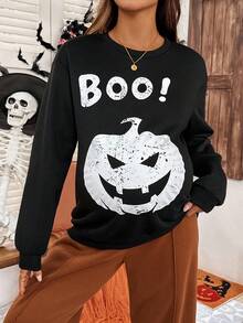 SHEIN 孕妇万圣节服装 秋季/冬季孕妇万圣节印花圆领长袖卫衣