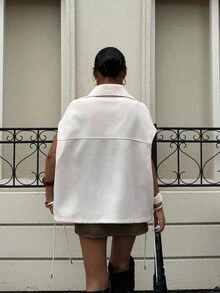 Siren Gaze 秋冬女士时尚翻领抽绳纽扣夹克 - 杏色 - 查看 2