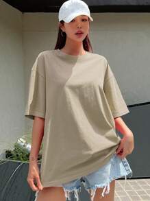 DAZY Women's Drop Shoulder Loose Short Sleeve T-Shirt With Heart Cutout Back Design Cute Tops,Graphic Tees - Apricot - View 3