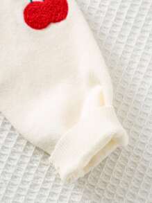 Cozy Pixies 2pcs Baby Girl Cherry Pattern Knitted Round Neck Long Sleeve Cardigan Top And Elastic Waist Skirt Set - Red - View 3