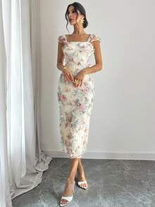 Firerie 女士优雅浪漫度假海滩约会假日下午茶，暑假返校季服装，多色网眼刺绣修身针织连衣裙，适合夏季穿着，婚礼宾客服装，适合多种场合 - 彩色 - 查看 1