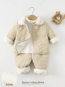 Cozy Pixies 2pcs Baby Boy Thermal Lined Long Sleeve Cardigan And Elastic Waist Pants Set Fall Winter - Pink - View 6