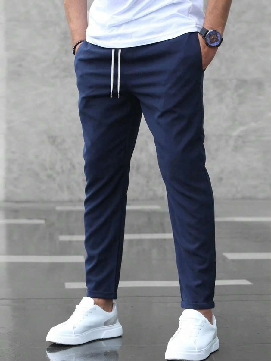 Manfinity Homme 男士秋季直筒裤，带口袋 - 藏蓝色 - 查看 1