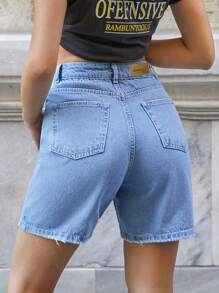 SHEIN Cottnline 100%Cotton MID WAIST MIDDLE LENGHT SHORT - Light Wash - View 2