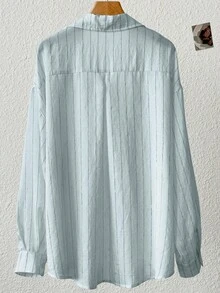 INAWLY 女士休闲条纹刺绣防晒衬衫，夏季 - 淺藍色 - 查看 2