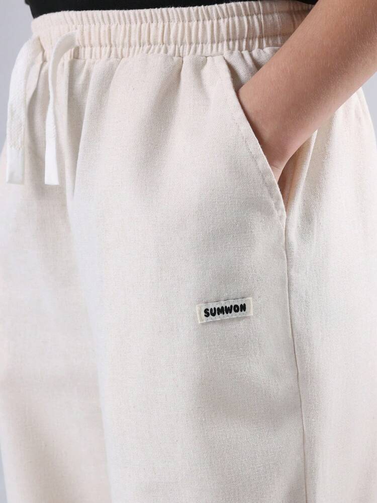 Linen Pull On Joggers With Elastic Ankles And Side Pockets