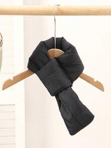 Black Scarf Style Loose Padded Coat, Korean Fashion Winter - Black - View 6
