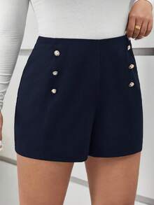 SHEIN Frenchy Plus Graceful Form-Fitting Mid Waist Fake Button Shorts