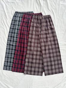 Dream Adore 3 pièces Set: Pantalon de pyjama à jambe large à imprimé écossais tissé, pantalon de détente pour dormir, vêtements d'automne - Multicolore - Voir 2