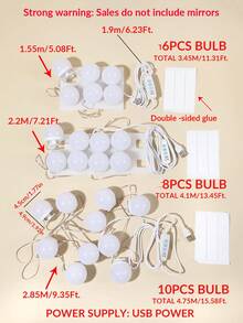 1PC4/6/8/10/12/14 LED Bulb Vanity Mirror Light, 3-Color USB Power Adjustable Vanity Mirror Light, Suitable For Home Bedrooms - Multicolor - View 15