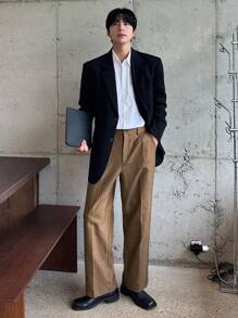 DAZY Quần âu nam cạp chun màu nâu trơn, thích hợp mặc đi làm, trang phục công sở mùa thu - màu nâu - Xem 1