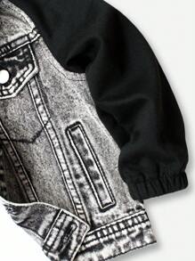 Young Boy Casual All-Match Personalized Fitted Knit Sleeve Patchwork Sherpa Collar Washed Denim Jacket & Coat, Essential New Arrivals 2025 Fall Winter - Grey - View 6