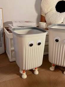 SHEIN 1 Piece Of Striped Big Eyes Trash Can With Four Legs Supporting Trash Can With Pressure Strips Square Cute Trash Can Suitable For Office Bedroom Living Room Kitchen