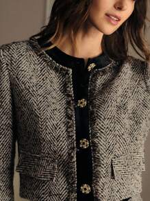 MOTF PREMIUM TWEED BUTTON UP BOXY COAT - Apricot - View 3