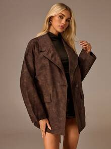Avantive Brown Pu Coat Fall Clothes For Women Halloween Winter Clothes Women's Winter Jacket Chic Teacher Outfits For Women Back To School Office Outfits For Women Work Outfits For Women Women's Leather Jacket Western Wear For Women Fall Clothes For Women Brown Jacket Women Women Brown Coat Snakeskin Blazer Going Out,