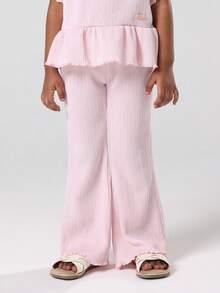 SUMWON Girls Two Piece Plisse Co-Ord Set With Ruffle Peplum Top And Flared Pants Casual Summer Holiday Beach Party Outfit Matching Set - Pink - View 4