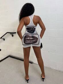 Alexandranx 唇印透明紧身迷你连衣裙 - 白色 - 查看 2