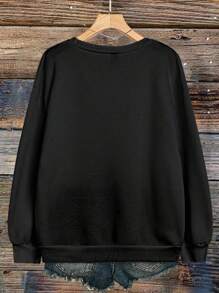 EMERY ROSE Kindness Is Free Printed Plus Size Casual Sweatshirt Fall Cloth For Women Winter Autumn - Black - View 4