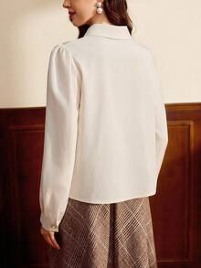 Vintamour 复古优雅女士衬衫领蝴蝶结珍珠纽扣休闲度假上衣教师装秋季女装秋季女装度假装扮女士娃娃衫外出上衣女士冬季女装商务休闲装女士办公室装扮女士白色服装女士秋季装扮女士乡村音乐会装扮圣诞教堂装扮女士秋季装扮女士秋季上衣复古风格女士可爱上衣优雅装扮 - 白色 - 查看 6