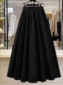 Modelyn 黑色纽扣装饰A字修身半身裙，时尚显瘦，适合春秋季节 - 黑色 - 查看 2