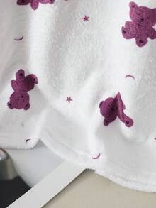 2 件套少女睡衣套装，柔软毛绒面料，可爱小熊全身印花上衣和配套裤子，时尚舒适，深粉紫色 - 紫色 - 查看 6