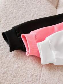 3件套少女休闲卡通印花宽松卫衣，黑/白/粉三色可选，适合春秋季休闲、运动、返校穿着 - 彩色 - 查看 7