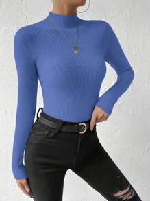 RosyDaze Suéter casual de cor sólida com gola alta e ajuste fino, outono/inverno