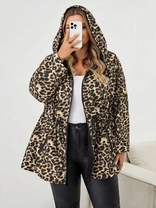 SHEIN CURVE+ معطف نسائي بحجم كبير ذو لون أحادي بسيط وكاجوال، طباعة نمر بحجم كبير، طباعة حيوانات بحجم كبير، معطف نمر بحجم كبير، معطف طباعة حيوانات بحجم كبير، معاطف بحجم كبير للنساء، ملابس خريف، شتاء، CURVE PLUS - متعدد الألوان - مشاهدة 7