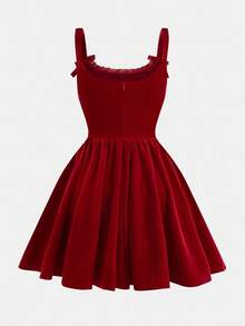 SHEIN Tween-Mädchen Gestricktes Mini-Prinzessinnenkleid mit Spaghettiträgern und Schleifendekor, geeignet für Valentinstag, Weihnachtsfeier