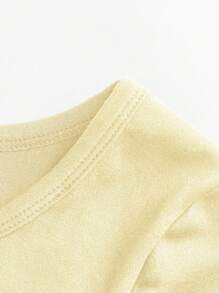 SHEIN EZwear Women's Casual Cream Yellow Crew Neck Raglan Sleeve Slim Fit Long Sleeve T-Shirt, Suitable For Autumn/Winter,Fall Tops - Yellow - View 6